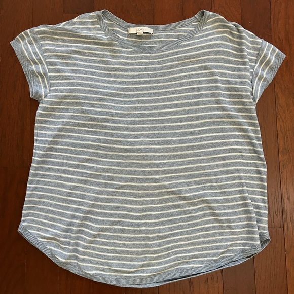 Ann Taylor Loft Women's Top XL Short Sleeve 100% Cotton Blue White Striped - Picture 5 of 10